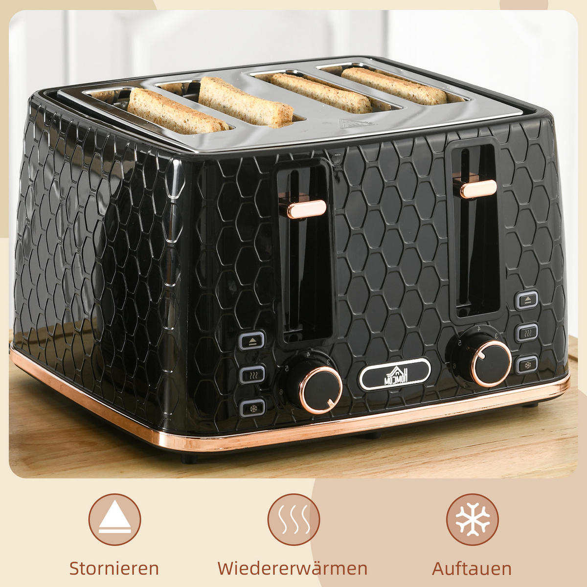 TOASTER für 4 Scheiben Schwarz - Schwarz, Kunststoff (27.6/18.9/29.3cm) - HOMCOM