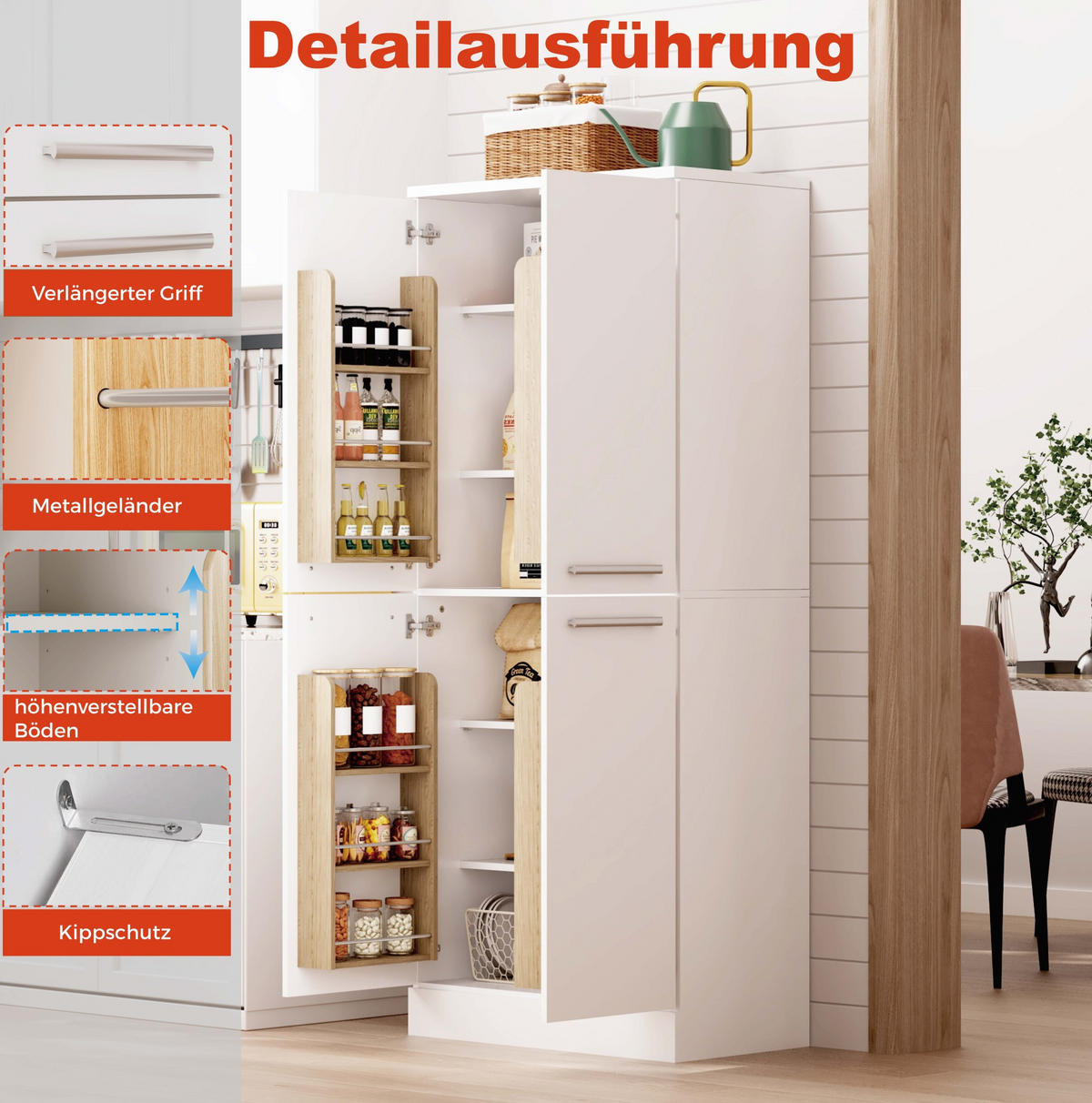 BUFFET 76/180/42 cm Hochglanz-Weiß aus MDF mit höhenverstellbaren Einlegeböden - Weiß, Holzwerkstoff (42/180/76cm) - OKMYHOME
