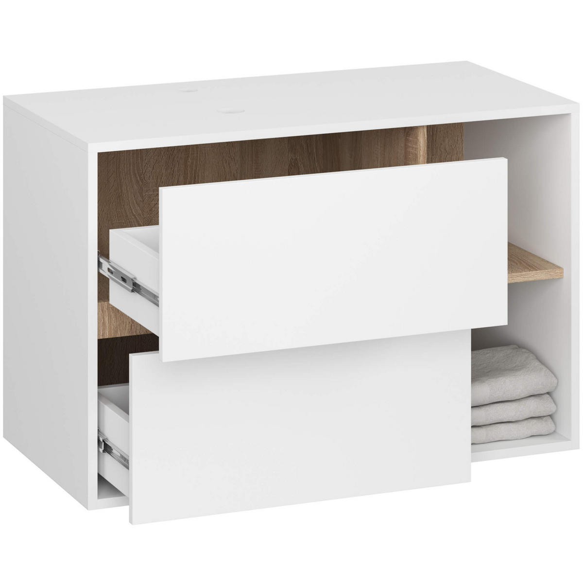 WASCHBECKENUNTERSCHRANK Vami Weiß, Sonoma Eiche - Weiß/Sonoma Eiche, Holzwerkstoff (90/60/45.5cm) - Akord