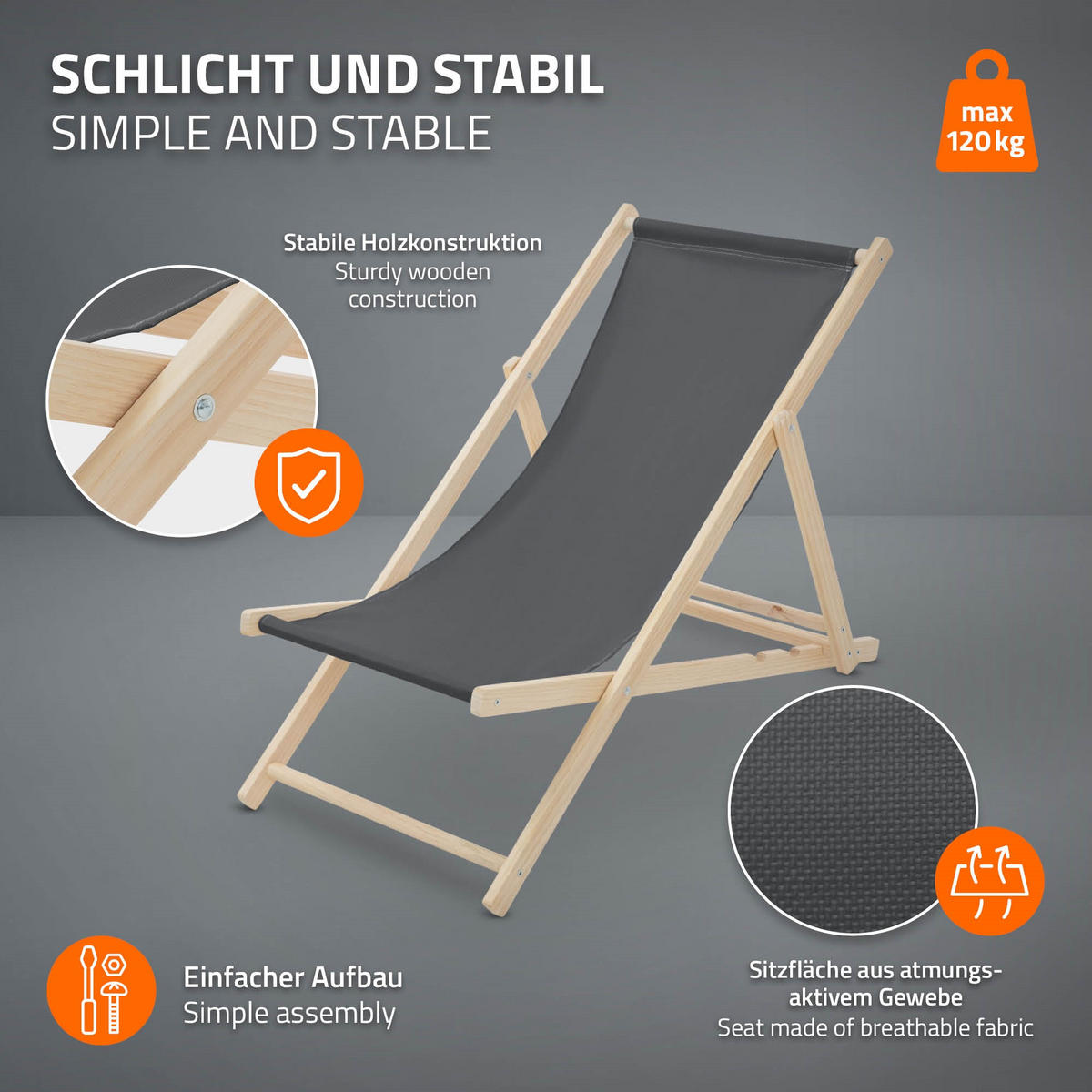 LIEGESTUHL 10er Set Anthrazit - Anthrazit, Holz (57.5/83/100cm) - ECD-Germany