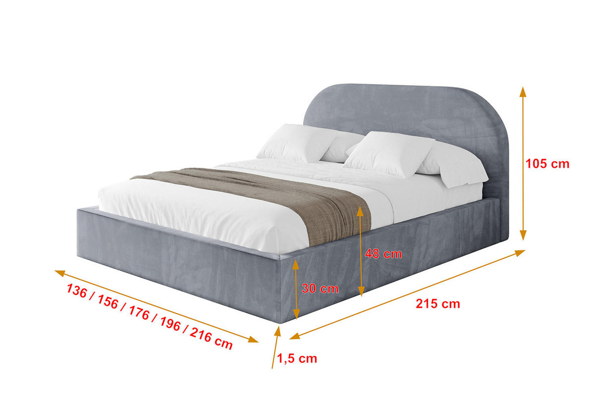 POLSTERBETT mit Bettkasten und Lattenrost, Boxbett ohne Matratze - TIVON 180x200 Grau - Grau, Holzwerkstoff/Textil (180/200cm) - ALTDECOR
