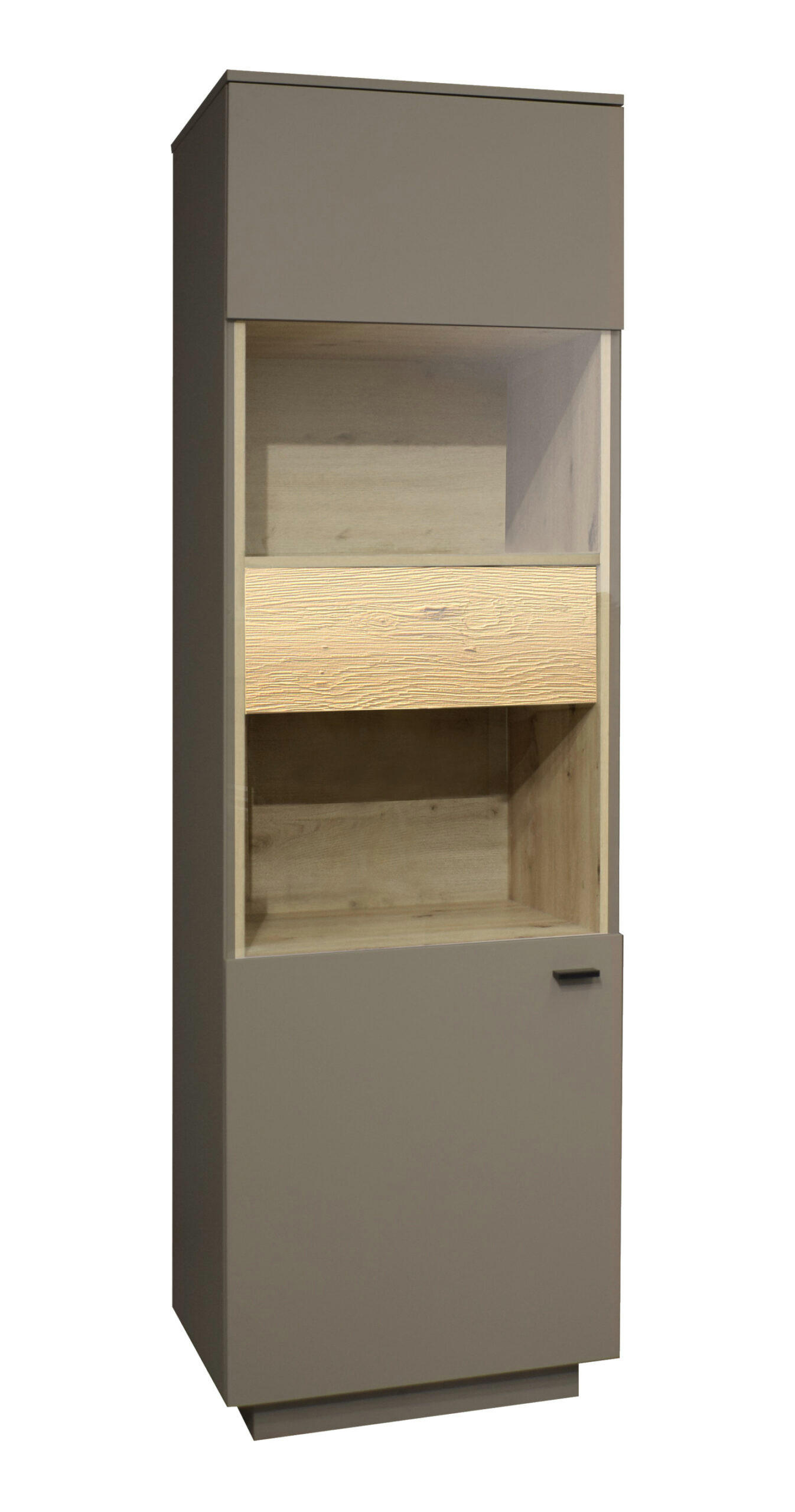 STANDVITRINE Lino Taupe matt und Eiche massiv - Grau, Holzwerkstoff (60/196/45cm)