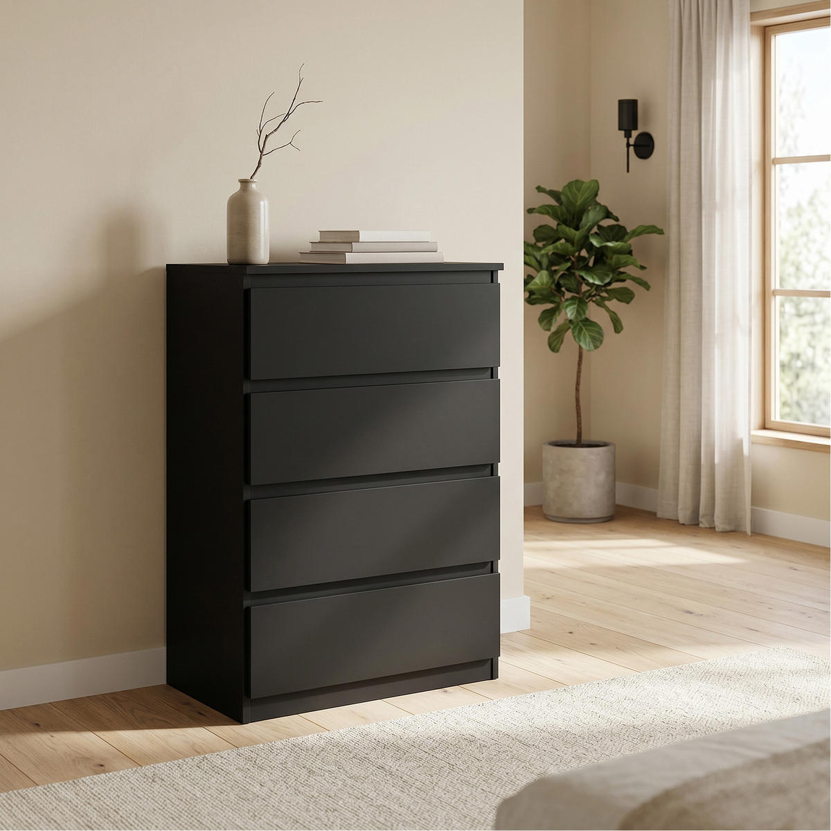 KOMMODE NUDO 70/102/39cm mit 4 Schubladen Türen Schwarz - Schwarz, Holzwerkstoff (70/102/39cm) - MASSENO