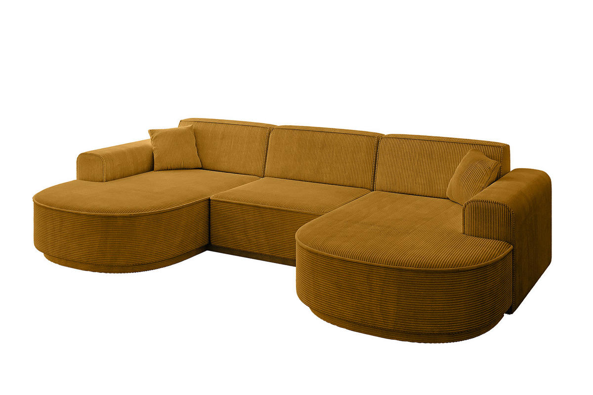 WOHNLANDSCHAFT MARI-U1 - 295x163x81 cm Senfgelb Cord - Gelb/Schwarz, Holzwerkstoff/Kunststoff (295/81/163cm) - ALTDECOR