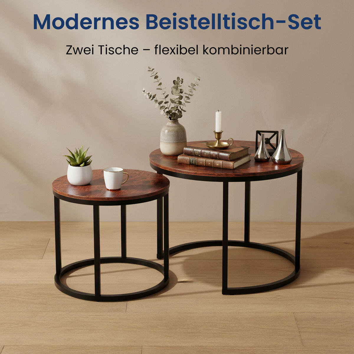 KONFERENČNÝ STOLÍK 2 konferenčných stolíkov, okrúhly, tmavý dub - hnedá, kompozitné drevo (50/50/42.5cm) - Home Collective