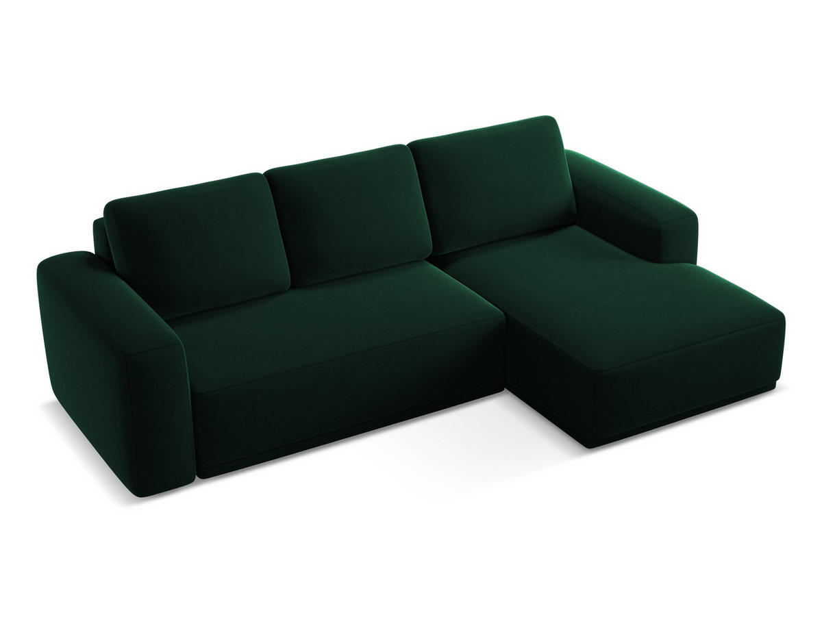 ECKSOFA mit Schlaffunktion Samt Stoff Grün - Dunkelgrün/Schwarz, Kunststoff/Textil (258/160cm) - Makamii