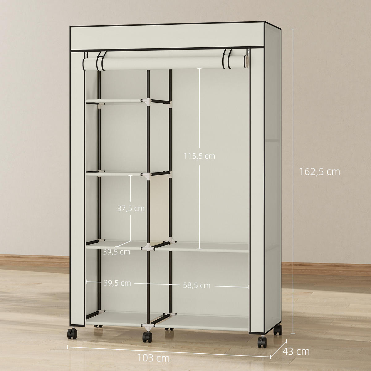 KLEIDERSCHRANK Stoffschrank Creme - Creme, Metall (43/162.5/103cm) - HOMCOM