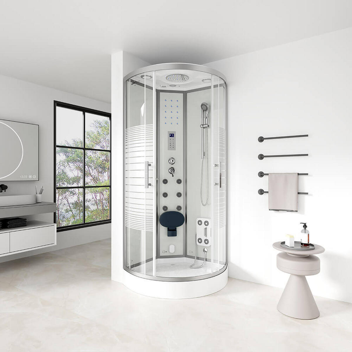 DAMPFDUSCHE WHITE PEARL - Weiß, 100 x 100 cm - Weiß, Glas (100cm) - Home Deluxe
