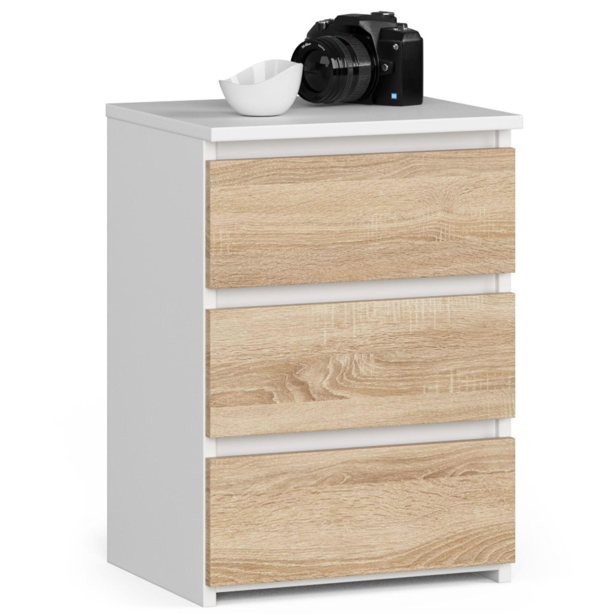 Akord Nachtschrank Weiß, Sonoma Eiche 40x57x35 cm