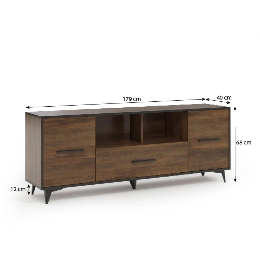 LOWBOARD Felia mit 2 Türen und 1 Schublade - Walnussfarben/Schwarz, Holzwerkstoff (179/68/40cm) - Beautysofa