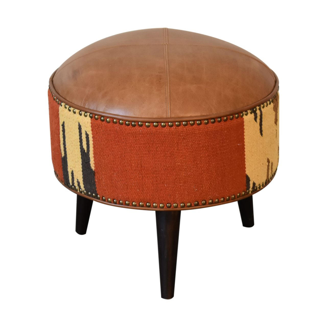 HOCKER mit Durrie-Drucken, Leder-Mix - Messingfarben/Braun, Holz/Metall (45/45/45cm) - Artisan Furniture