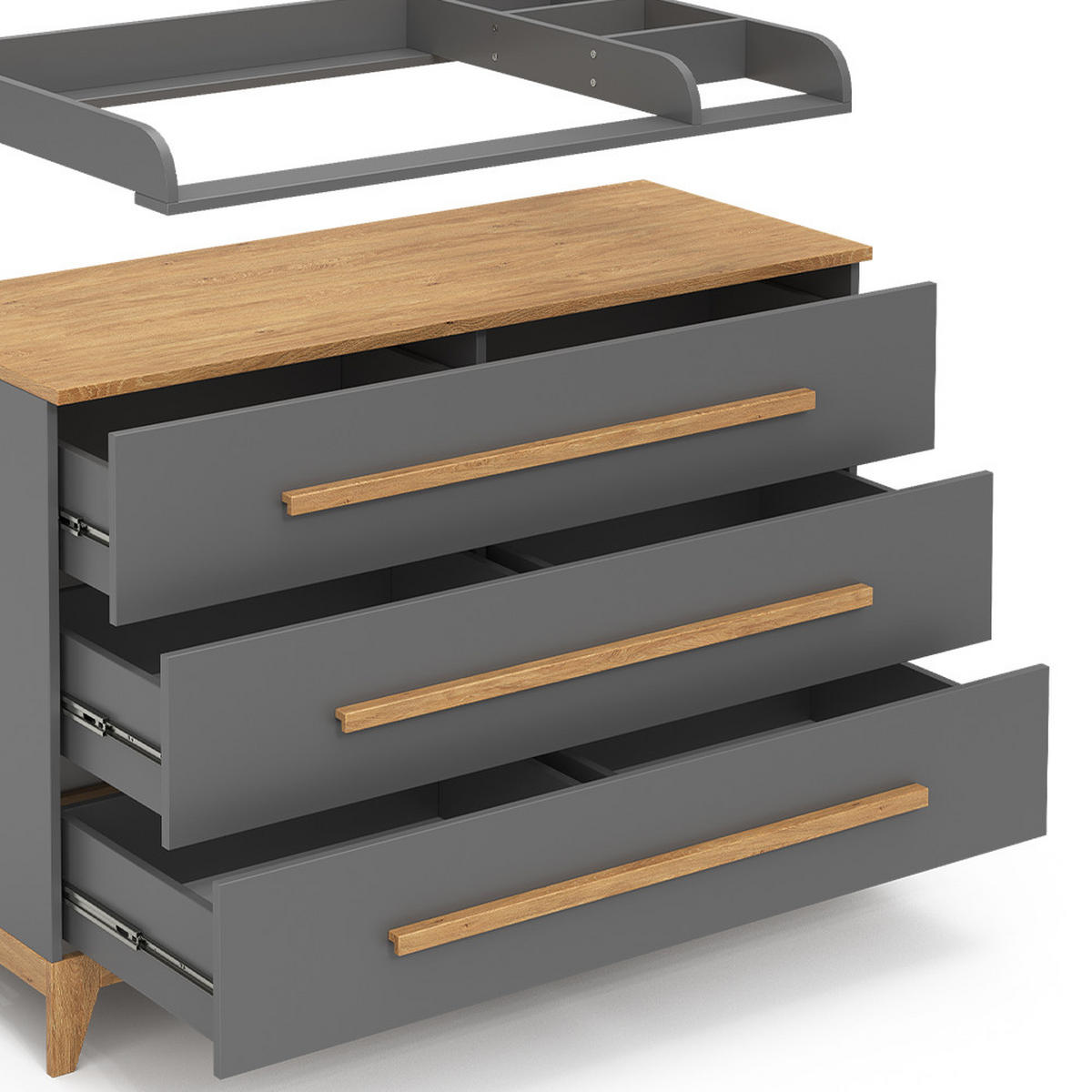 WICKELKOMMODE Malia Grau 133 x 98 cm XL mit 3 Schubladen - Grau, Holzwerkstoff (133/98/70cm) - VitaliSpa