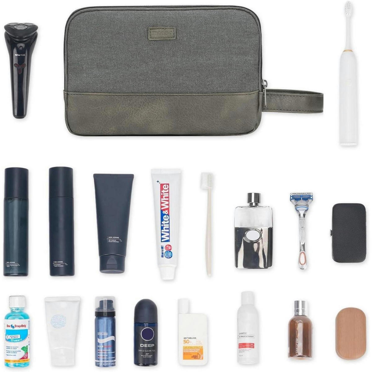 KULTURTASCHE Herren Grau Canvas Wasserabweisend - Grau, Textil (4.5/18.2/28.2cm)