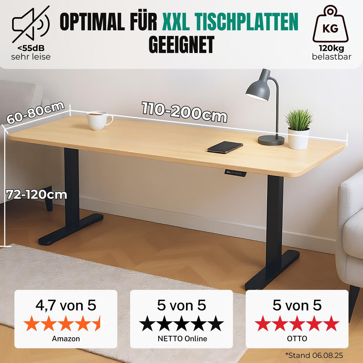 TISCHGESTELL HÖHENVERSTELLBAR LIFT S5 schwarz - Schwarz, Metall (68/180/118cm) - Albatros