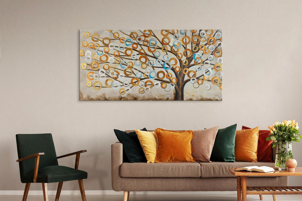 ACRYLBILD HANDGEMALT 140/70 cm - Beige/Kupferfarben, Holz/Textil (140/70cm) - KUNSTLOFT