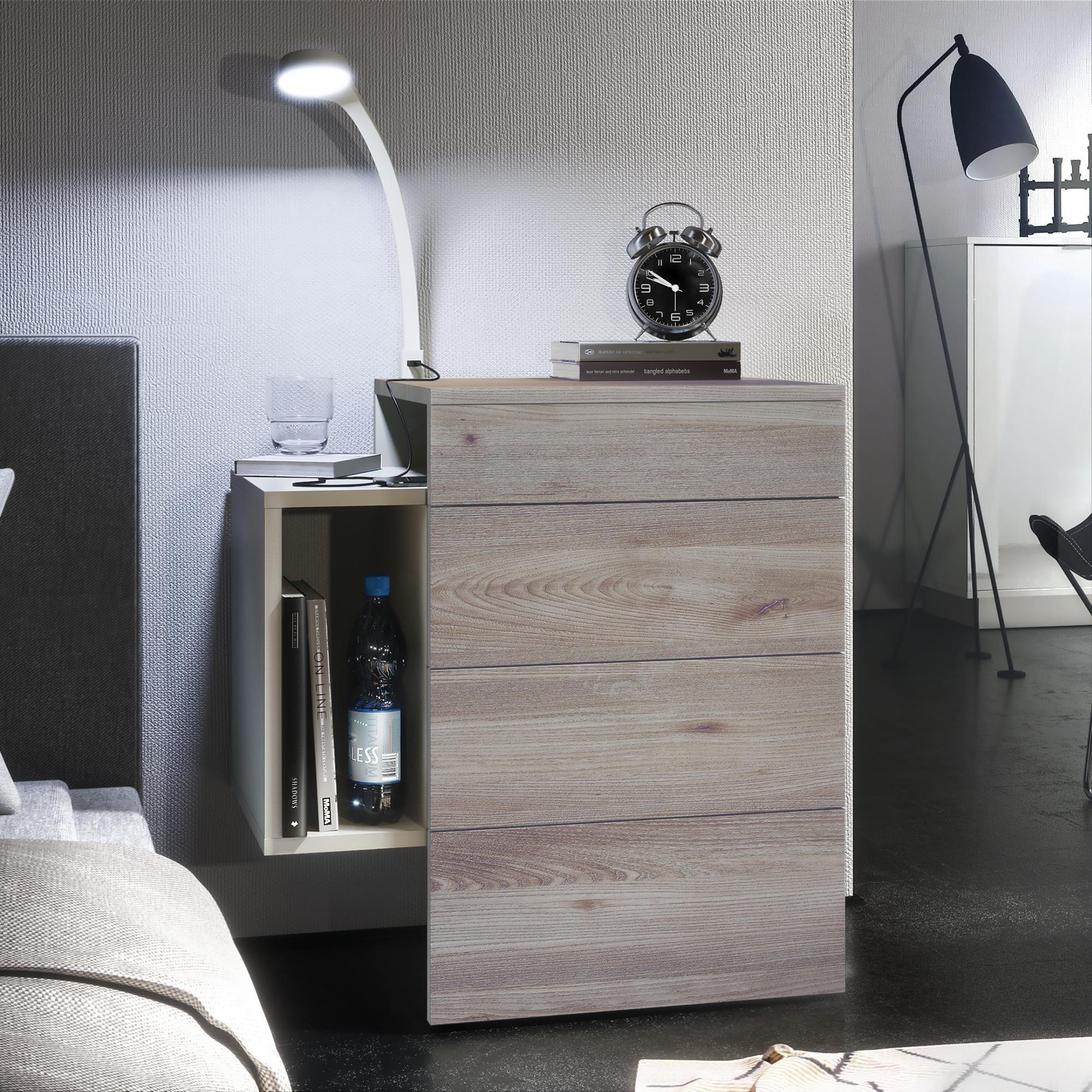NACHTTISCH Queens Front in Eiche Nordic - Silbereichenfarben, Holzwerkstoff (60/63/36cm) - Vladon
