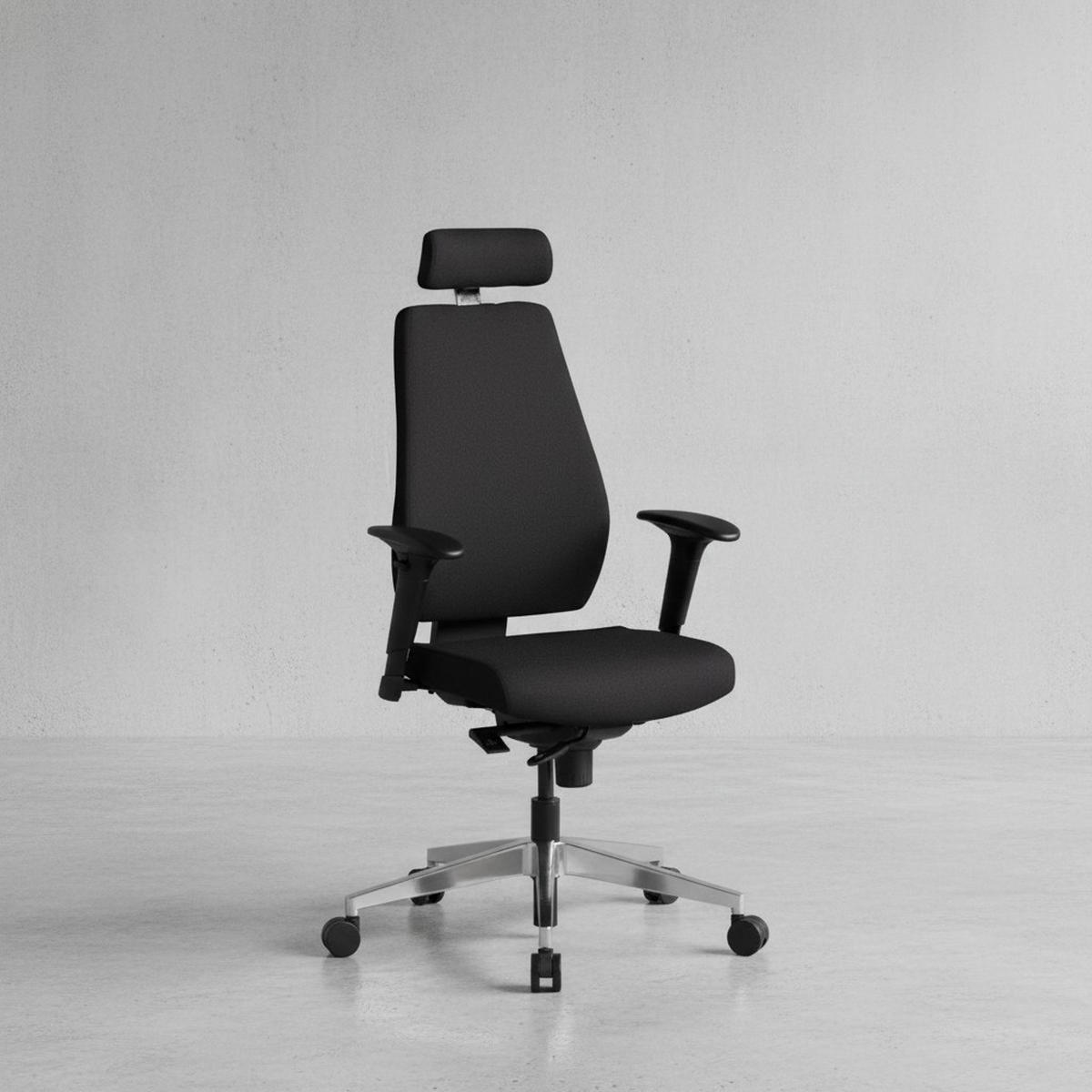 BÜROSTUHL Stoff mit verstellbarer Rückenlehne, Kopfstütze und Aluminiumfußkreuz KOMFORT PLUS - Silberfarben/Schwarz, Textil/Metall (70/141/60cm) - KADIMA DESIGN