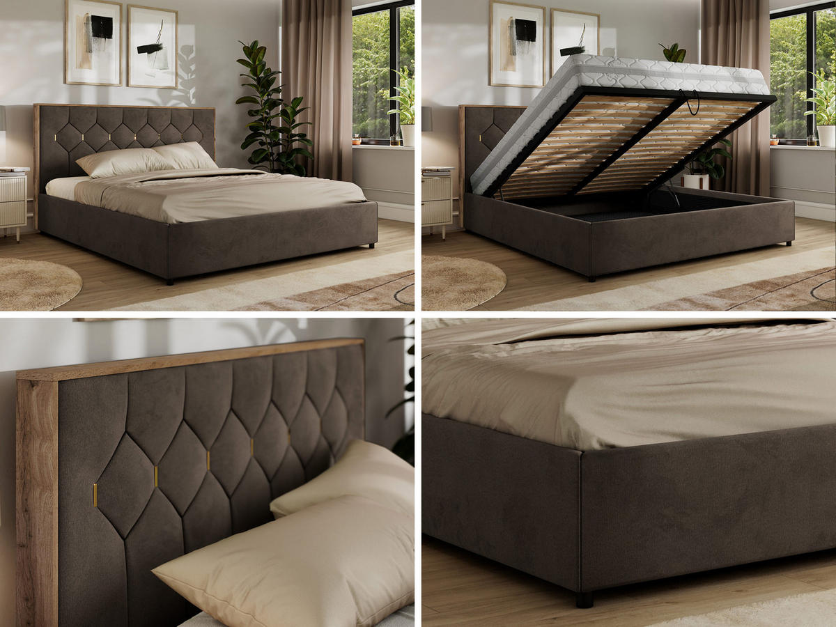 POLSTERBETT LARINO CLASSIC 180/200 - Braun Velvet - ohne Matratze - Braun, Textil (180/200cm) - MKS