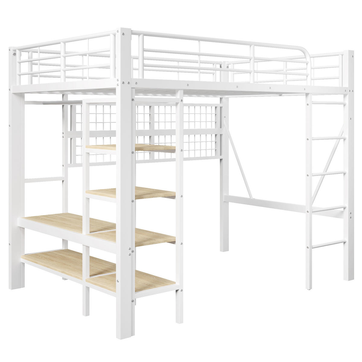 HOCHBETT 140/200 cm weiß aus Metall mit LED-Lichtleiste und Ablagefach - Weiß, Metall (140/200cm) - OKWISH