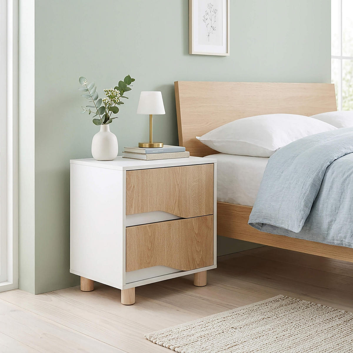 NACHTTISCH 2 Schubladen Weiß Braun 40/30/46 - Weiß, Holz (40/46/30cm) - Mobili Rebecca