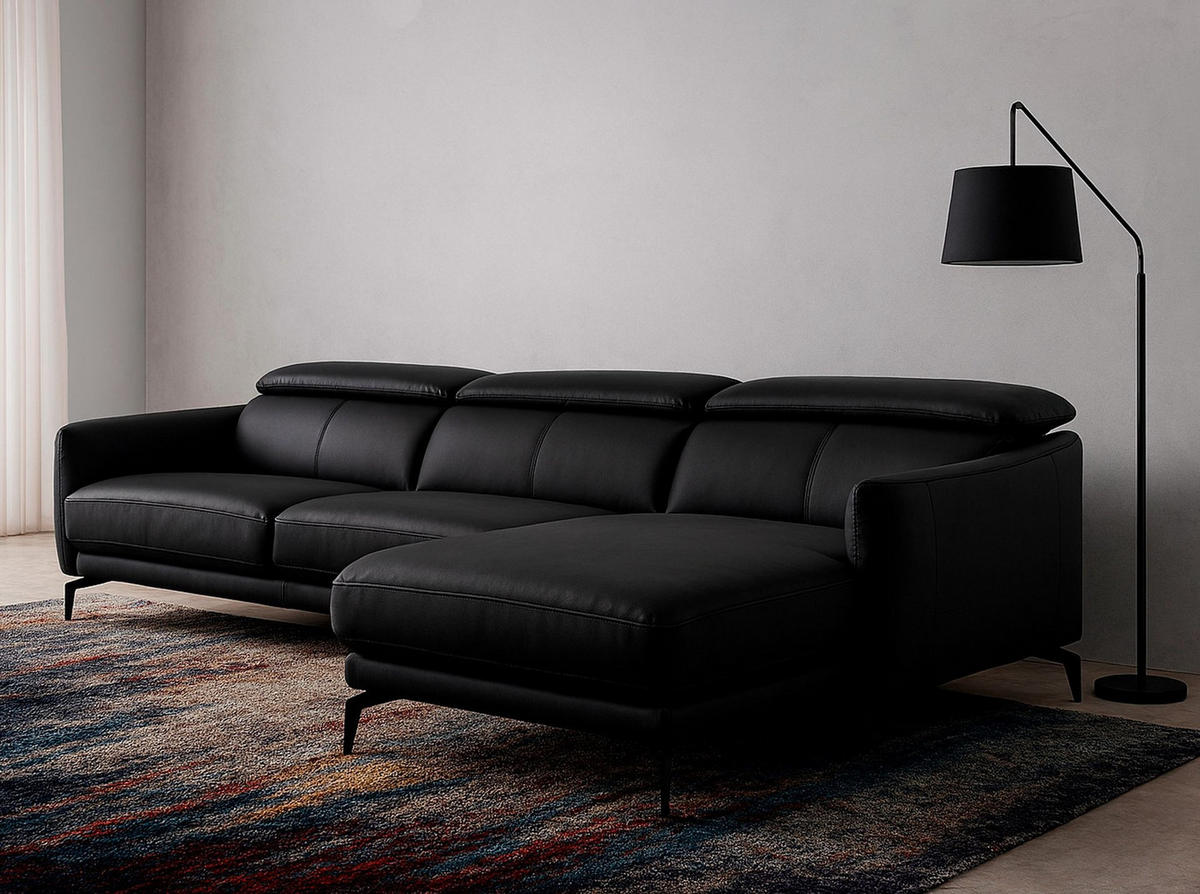 ECKSOFA Rechtes Chaiselongue-Sofa aus schwarzem Leder 283/174/94 cm - Schwarz, Leder (283/174cm) - ANGEL CERDA