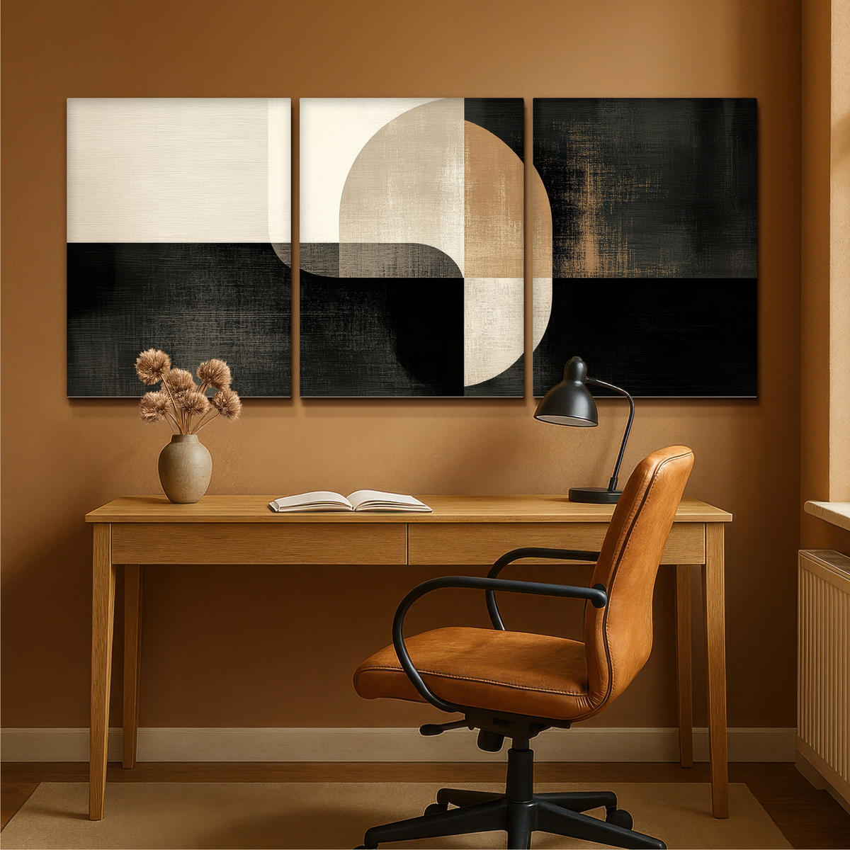 LEINWANDBILD 3er Set Formen - Abstrakt - Gold 180x80 cm - Schwarz, Textil (180/80cm) - MuchoWow