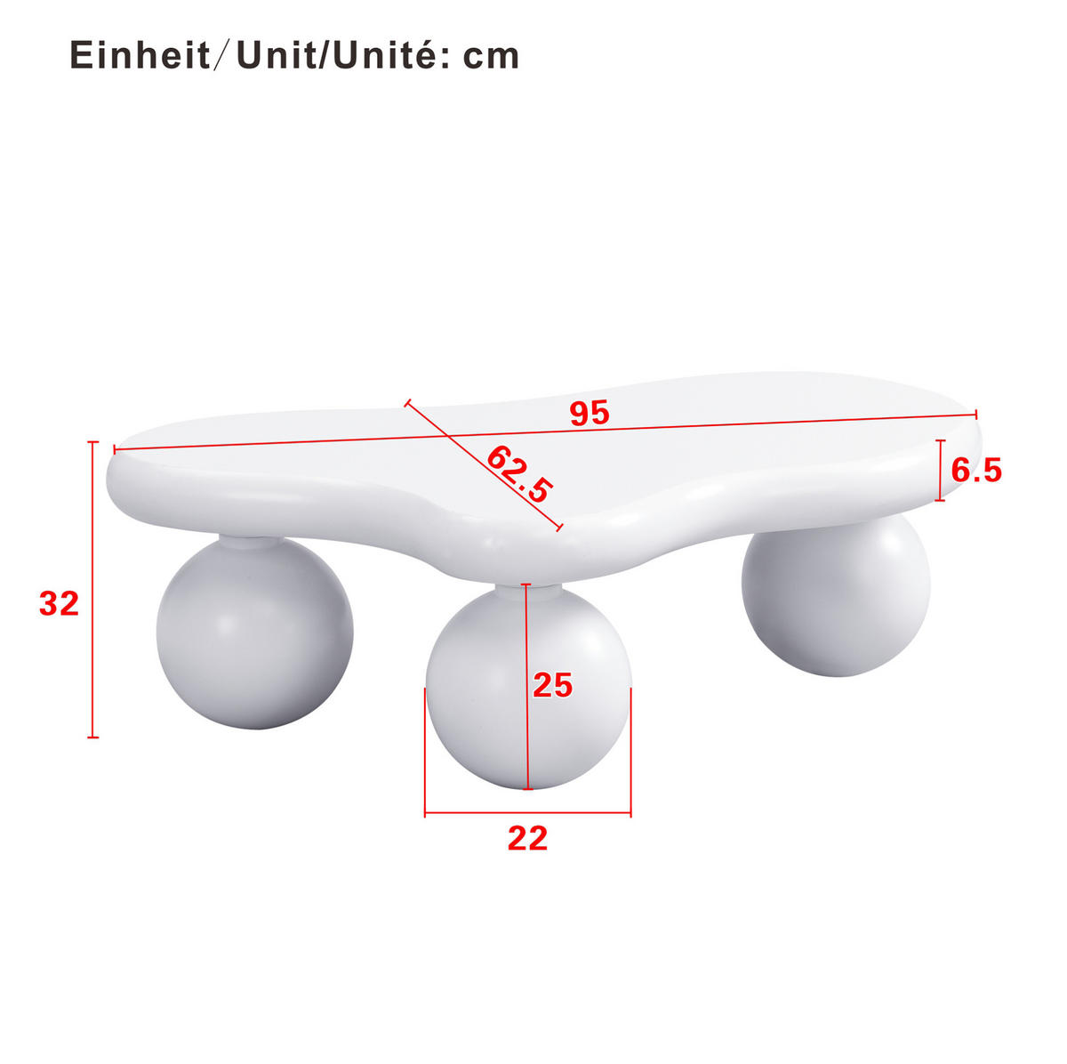 COUCHTISCH 95/62,5/32 cm mit LED-Beleuchtung, wolkenförmigem Design und MDF-Oberfläche, Weiß - Weiß, Holzwerkstoff (95/62.5/32cm) - Redom