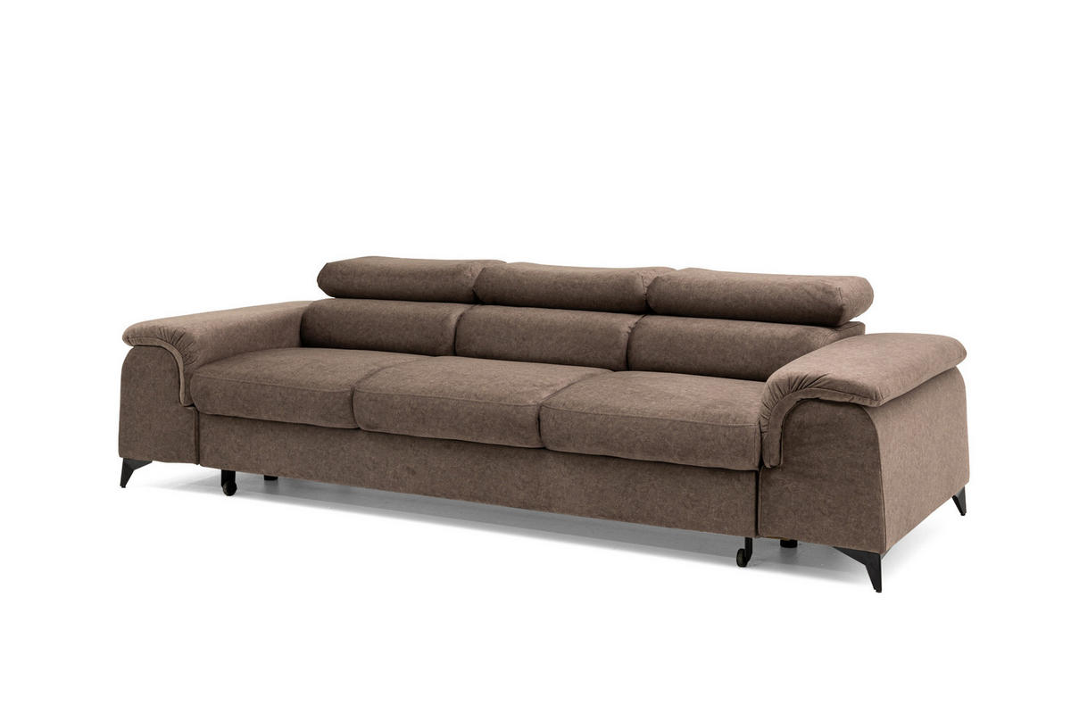 3-SITZER-SOFA PLAZA mit Schlaffunktion 127x195 Velours Braun - Schwarz/Braun, Holz/Textil (260/90/100cm) - Muffo