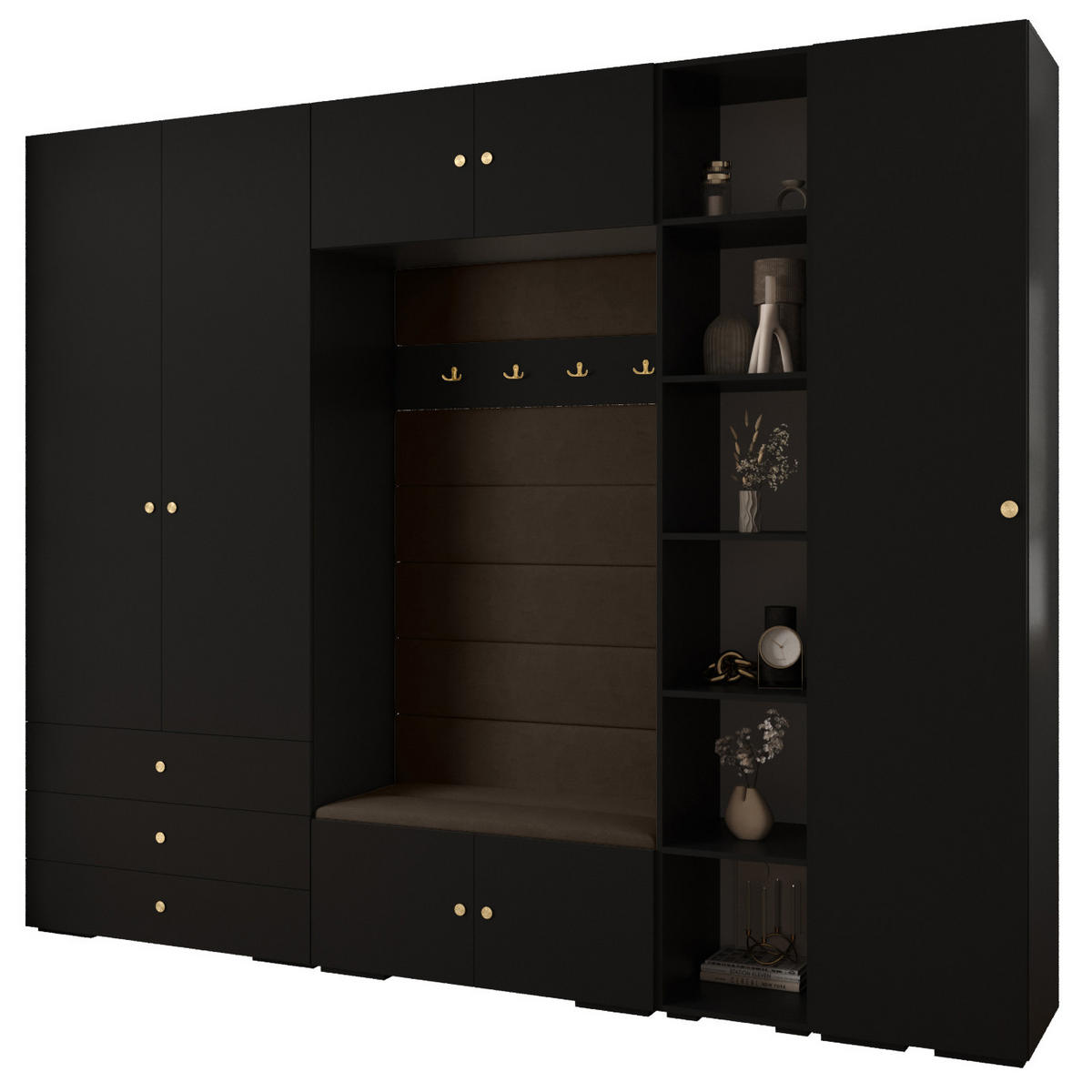 GARDEROBEN-SET 236,7/290/47 - Goldfarben/Schwarz, Holz/Kunststoff (290/236.7/47cm) - Abiks Möbel