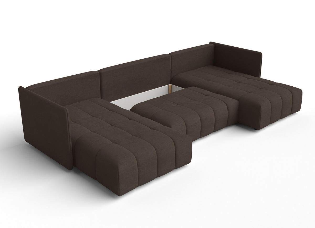 WOHNLANDSCHAFT Veliro U Braun 353/180/83 cm mit Schlaffunktion und Bettkasten - Schwarz/Braun, Kunststoff/Textil (353/83/180cm) - AX Living