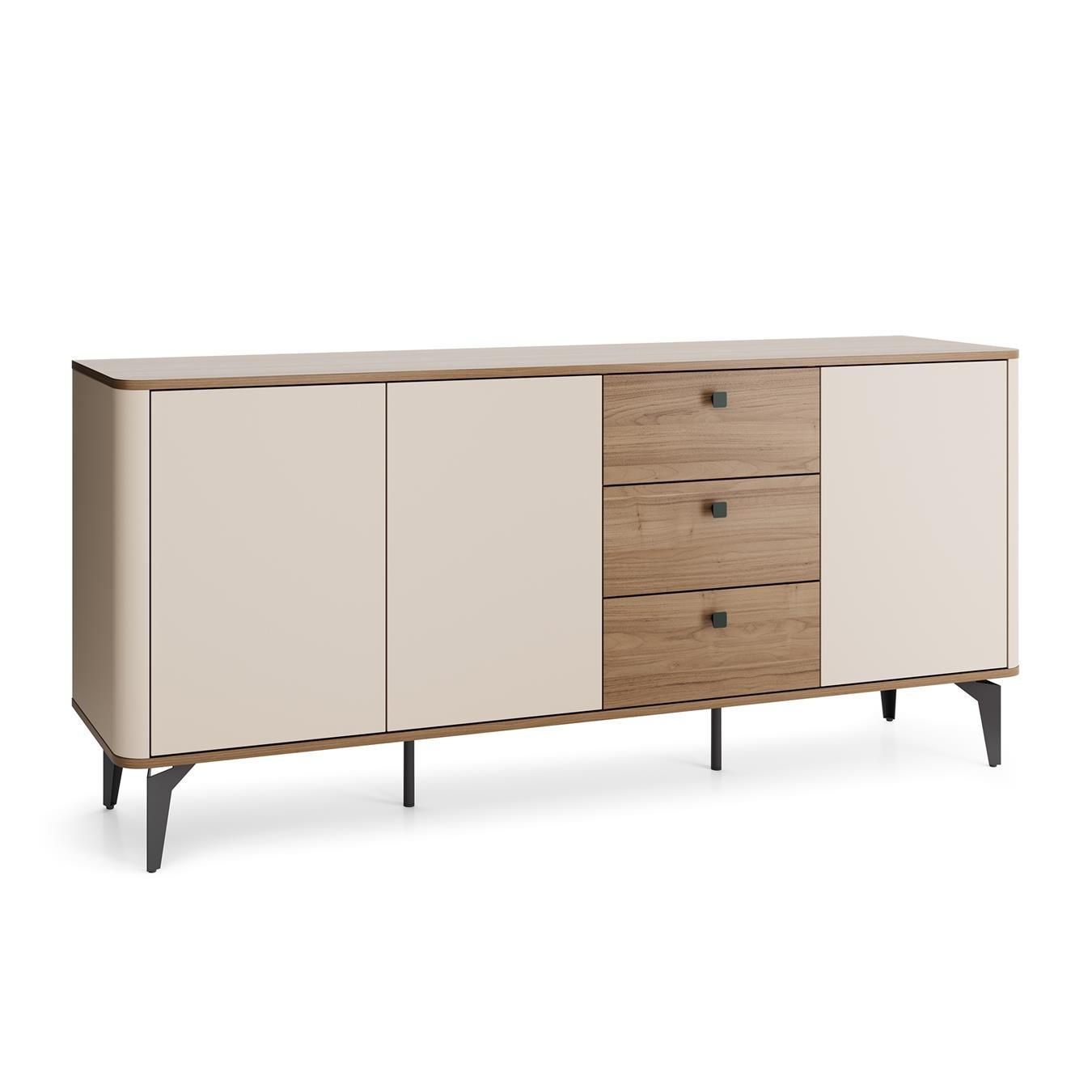 SIDEBOARD Aurena Kaschmir und Walnuss, Kommode mit 3 Schubladen und 3 Türen - Beige/Schwarz, Holzwerkstoff/Metall (180/81/40cm) - Bettso