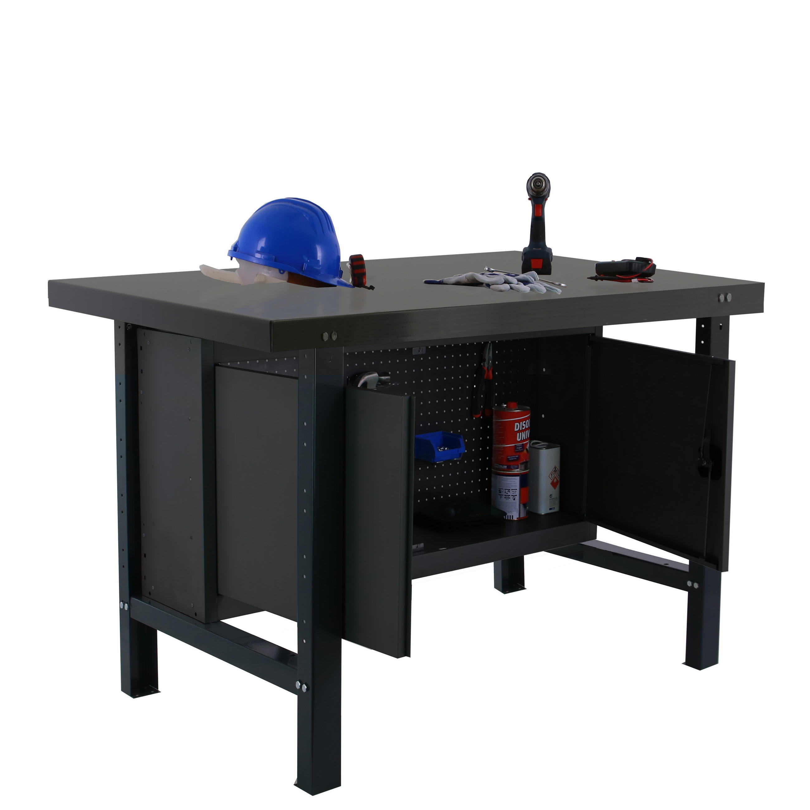 WERKBANK BUFFALO METAL mit Schrank | HxBxT 83x120x73cm | Traglast 600kg | Anthrazit - Anthrazit, Metall (120/83/73cm) - PROREGAL