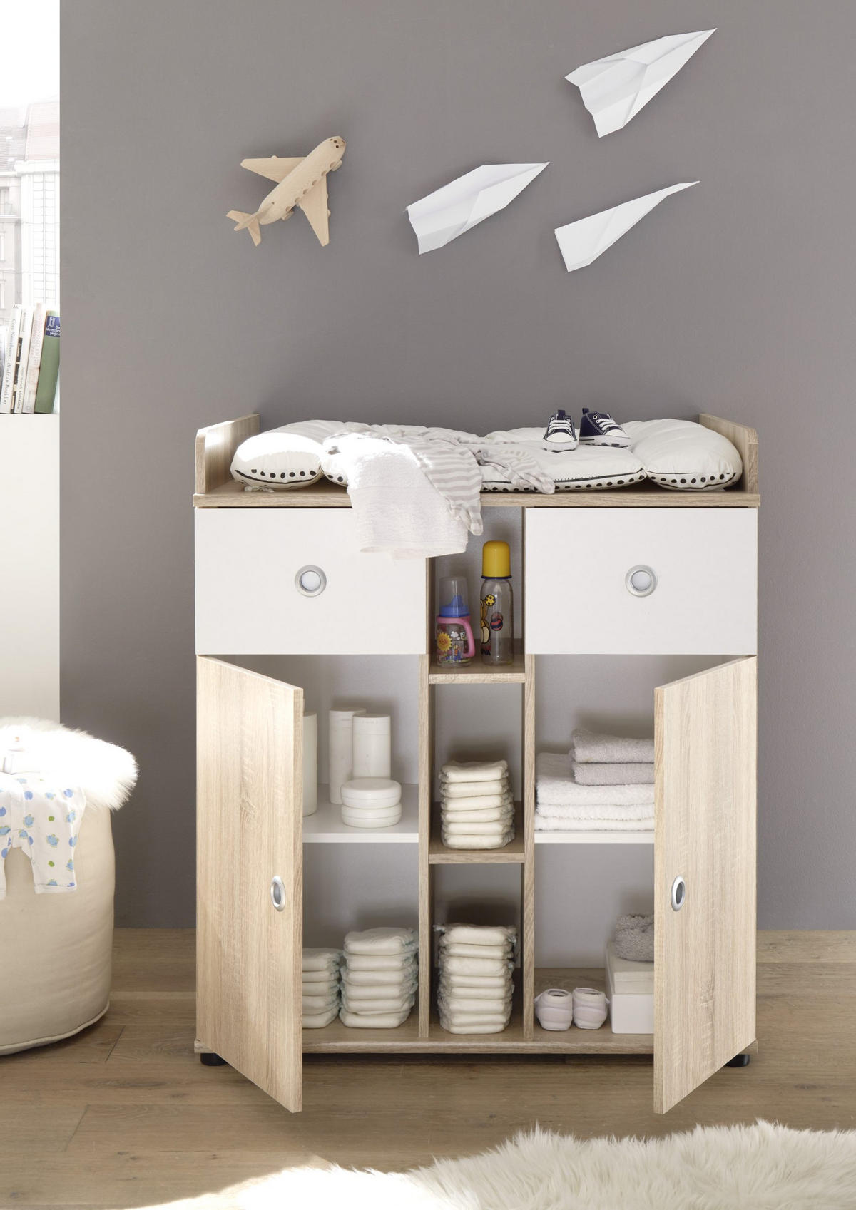 BABYZIMMER Wiki in Eiche Sonoma und Weiß 5 teilig - Braun, Holzwerkstoff (120/200/80cm)