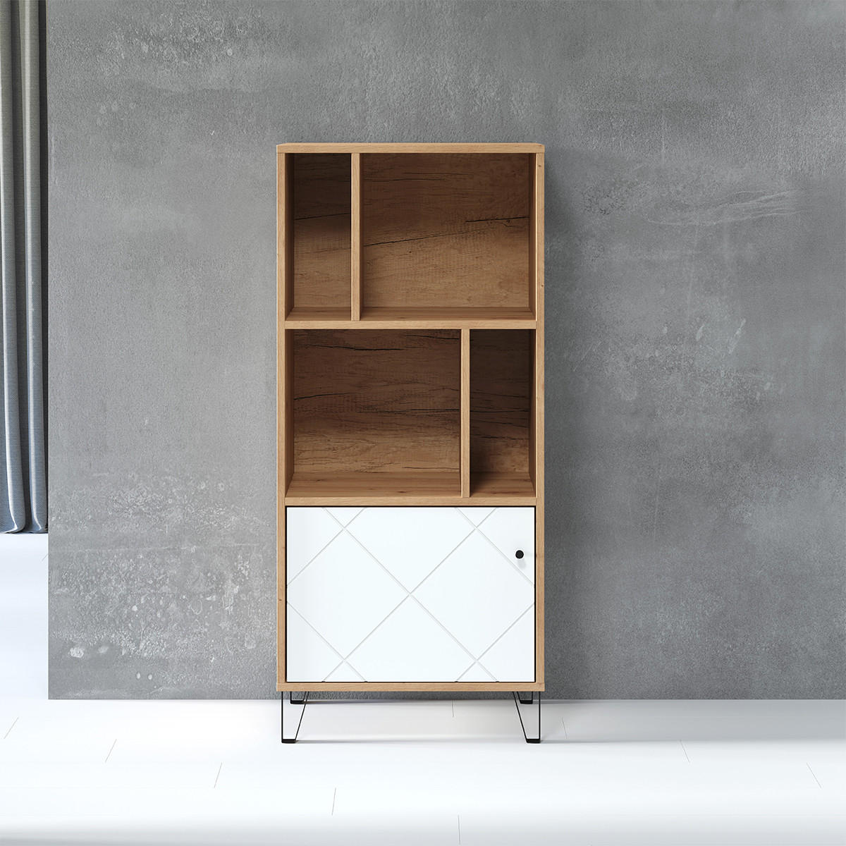 BÜCHERREGAL 1 Tür und 4 Fächer mattweiß H136 cm - Touch - Weiß, Holzwerkstoff (63/136/40cm) - Trendteam