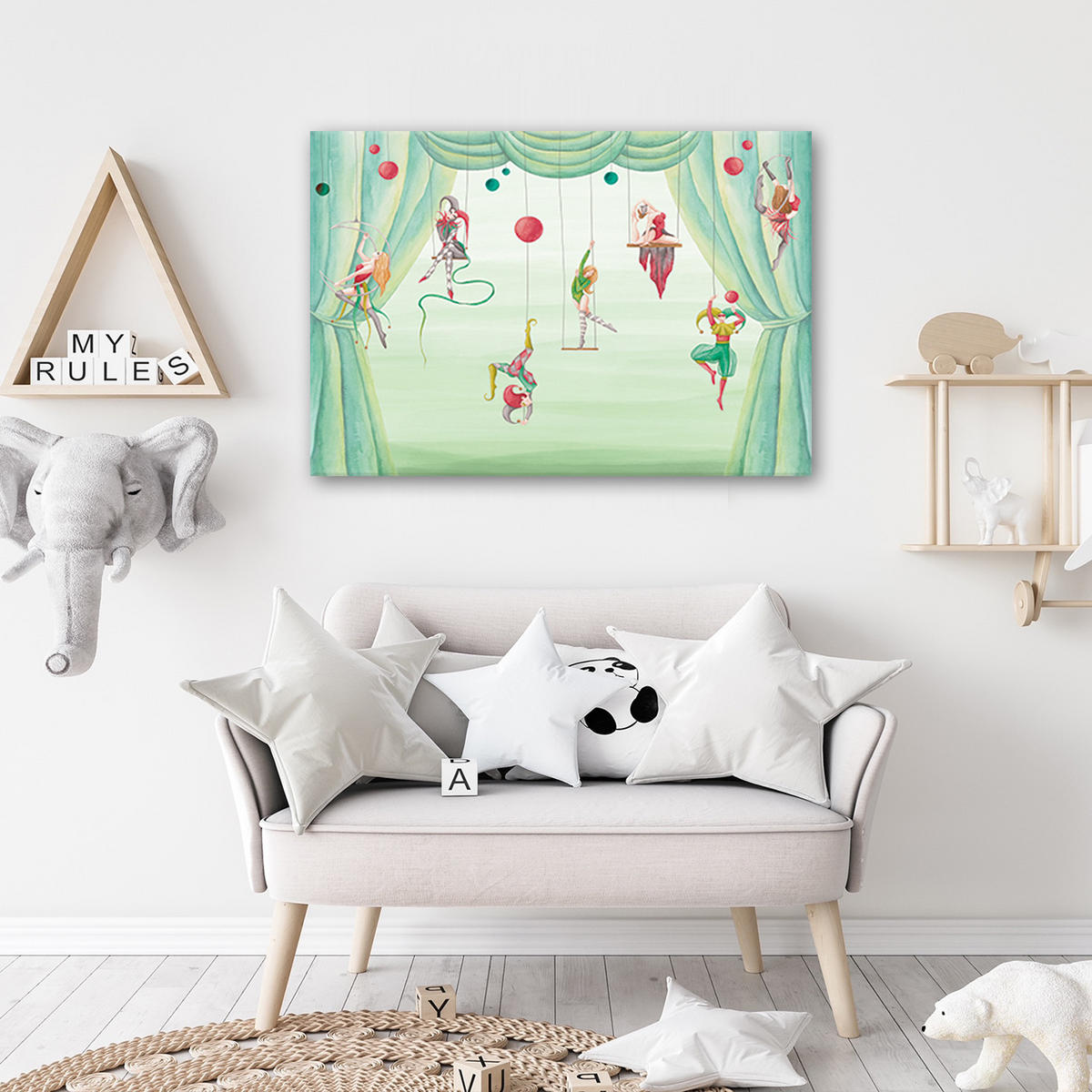 WANDBILD zirkusakrobat - Grün, Textil (60/40cm) - Feeby