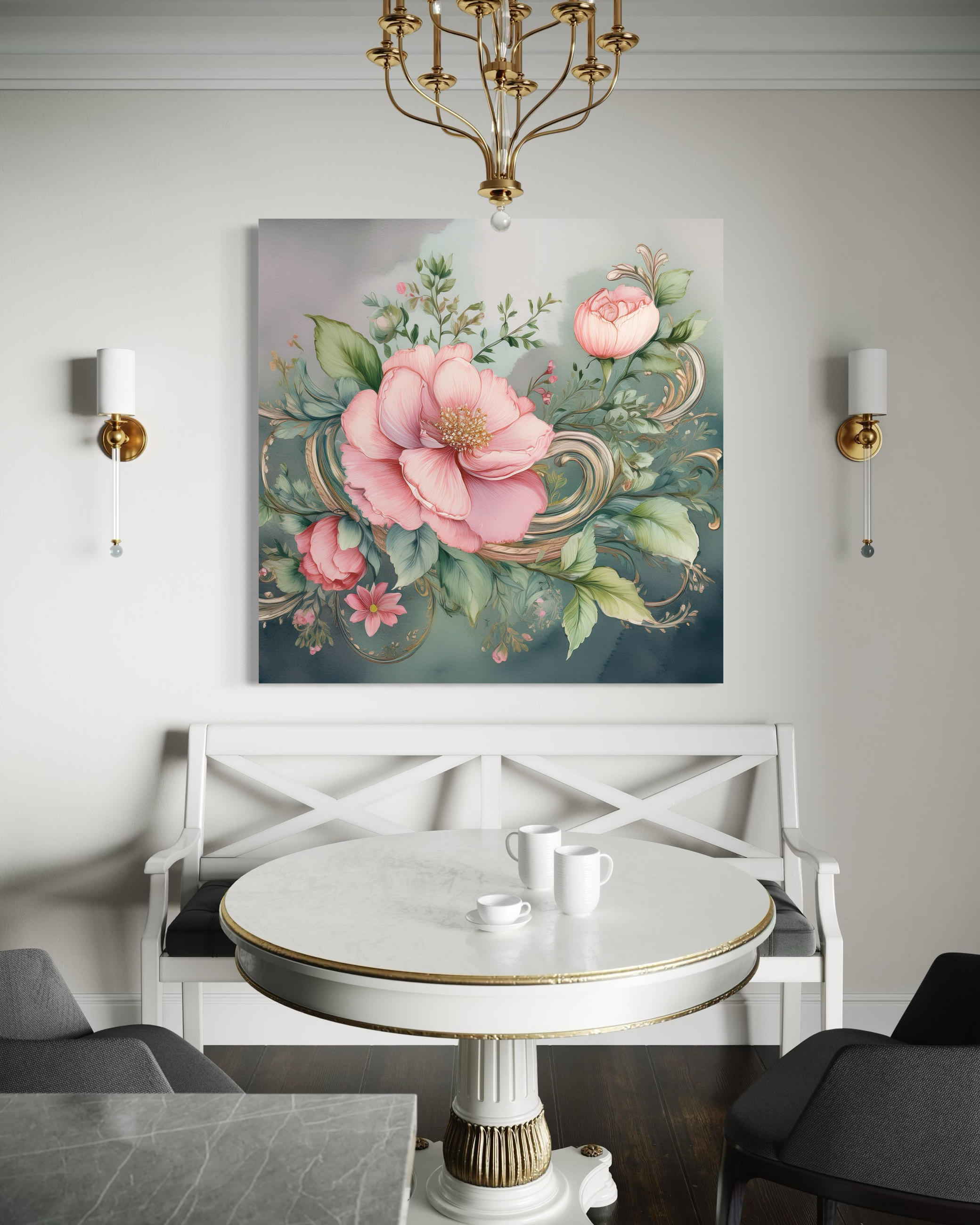 WANDBILD vintage rosa blume - Pink, Textil (50/50cm) - Feeby