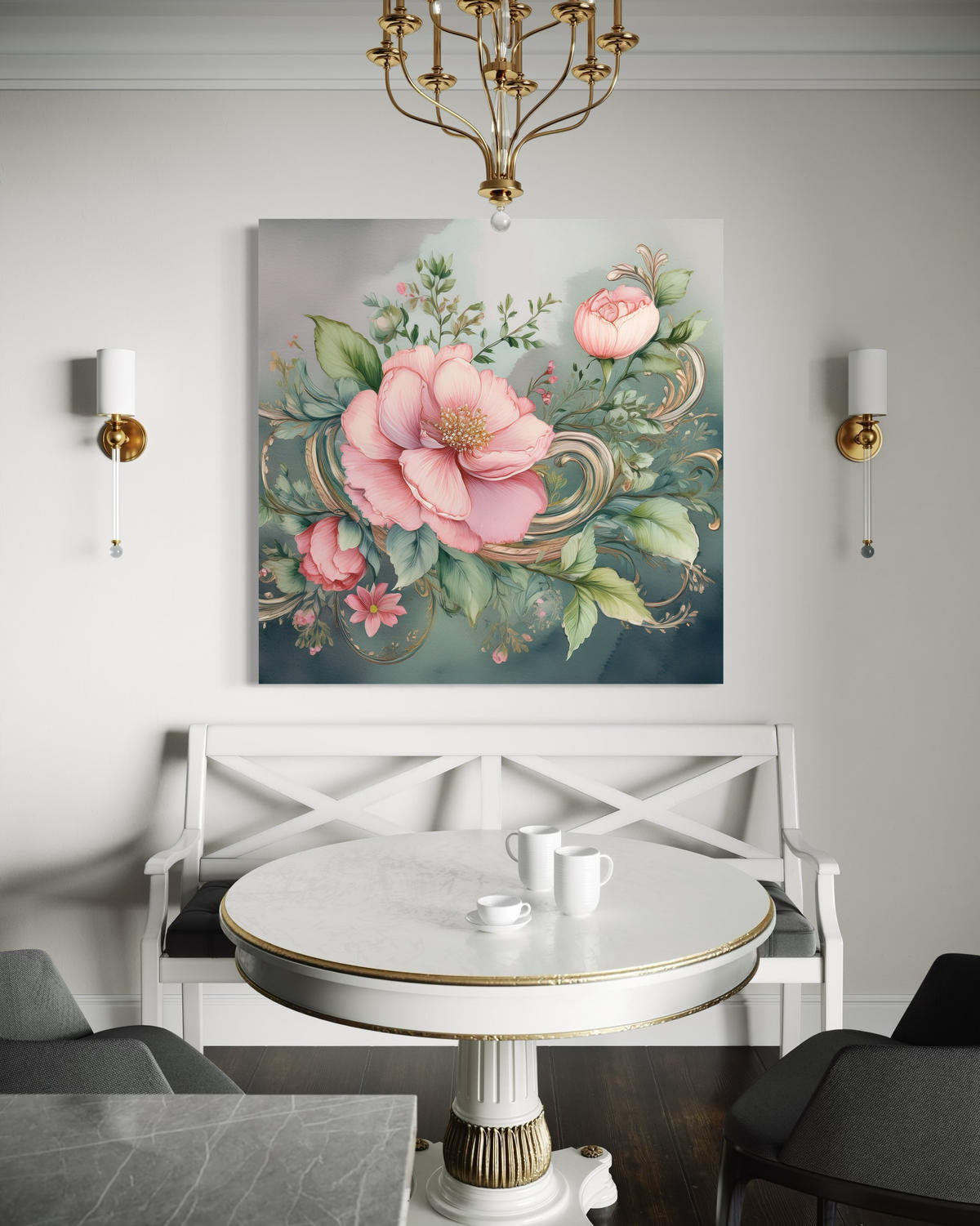 WANDBILD vintage rosa blume - Pink, Textil (50/50cm) - Feeby