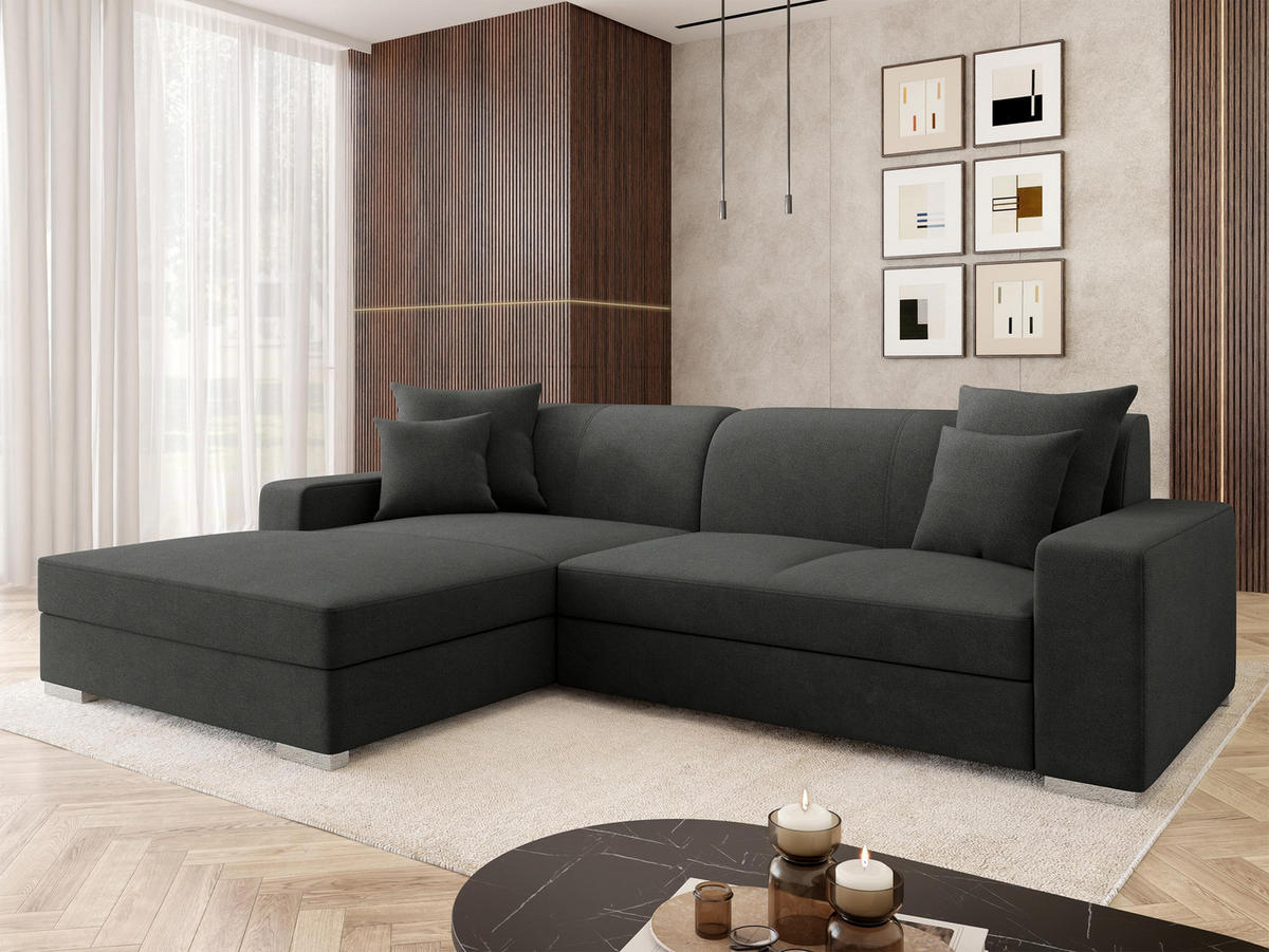 ECKSOFA Mexico, Seite: Links - Chromfarben/Anthrazit, Holz/Kunststoff (263/178cm) - MIRJAN24
