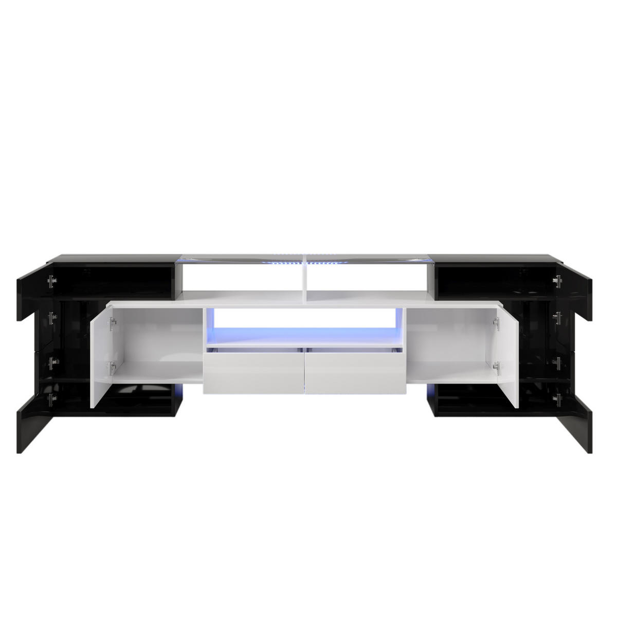 TV-LOWBOARD 200/35/60 cm mit 4 Türen, 2 Schubladen und LED-Beleuchtung - Schwarz, Holzwerkstoff (200/60/35cm) - BEAOK