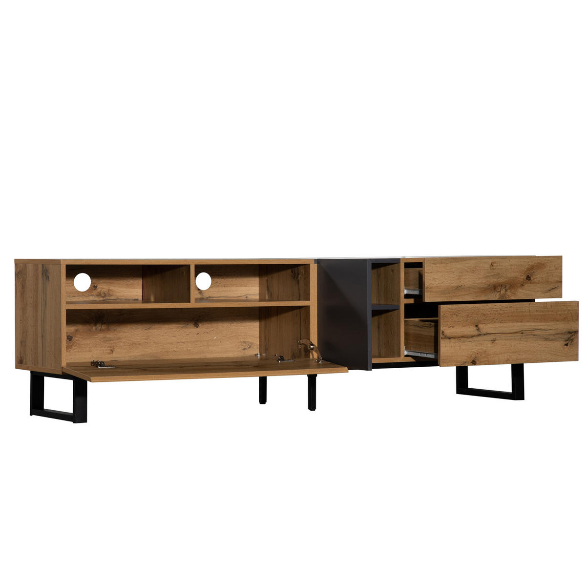 TV-LOWBOARD 180 cm Holzmaserung mit Schubladen und Stauraum, TV-Schrank - Naturfarben, Holz (180/35/40cm) - PARAFTA HOME