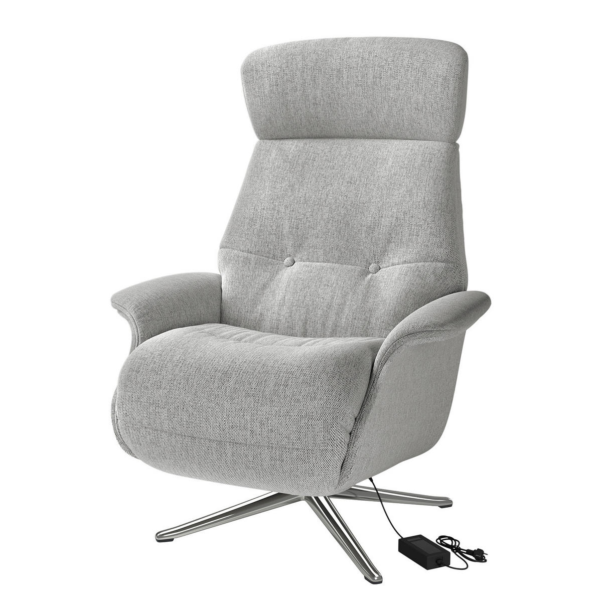 SESSEL - elektrisch verstellbar - Chromfarben/Hellgrau, Textil/Metall (83/110/88cm) - home24