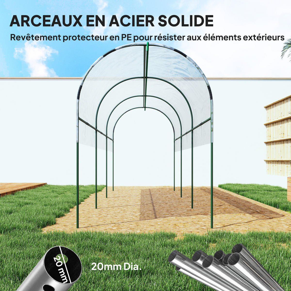 GEWÄCHSHAUS DE-11935 mit 4 Stahlbögen & PVC-Bache Grün - Transparent, Kunststoff (120/170/400cm) - ComfortXL