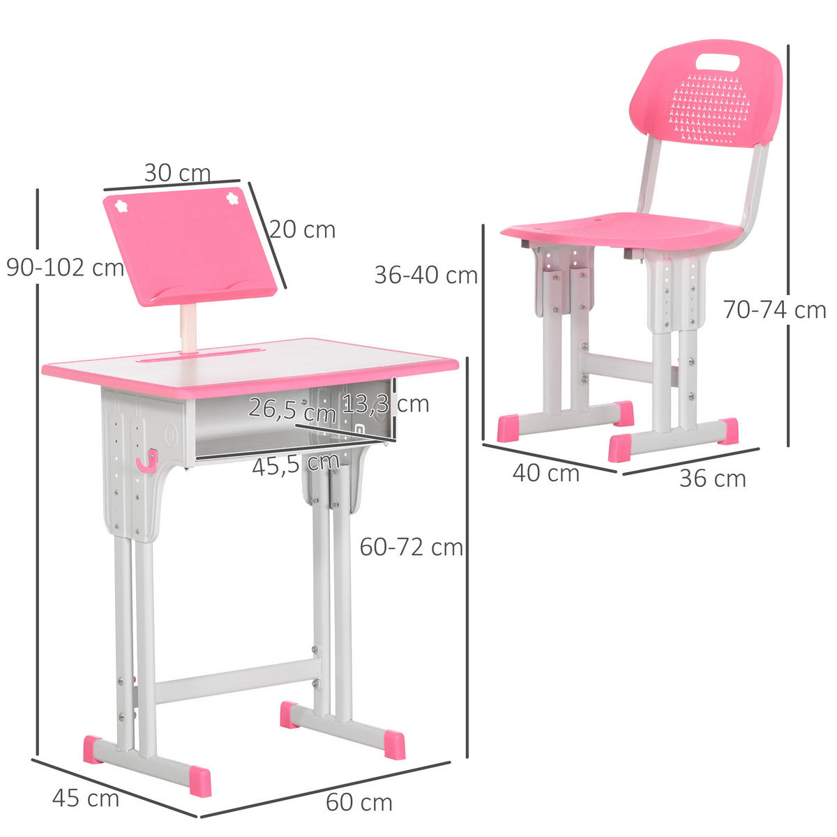 SCHREIBTISCH-SET DE-17547 Rosé - Pink, Kunststoff (60/102/45cm) - ComfortXL