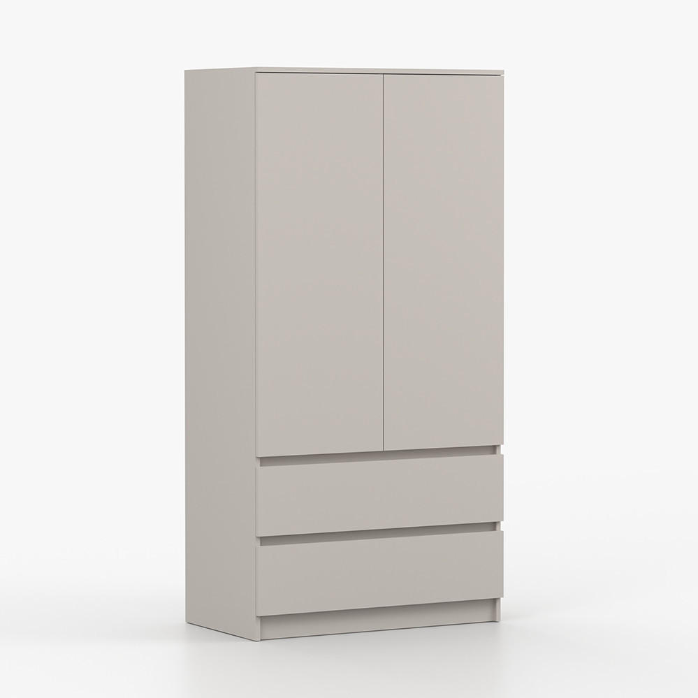 DREHTÜRENSCHRANK SOLO 2D2S II 90 cm Kaschmir/Kaschmir, 2-türig, zwei Schubladen, grifflos - Kaschmir, Holzwerkstoff (90/180/50cm) - imoebel24