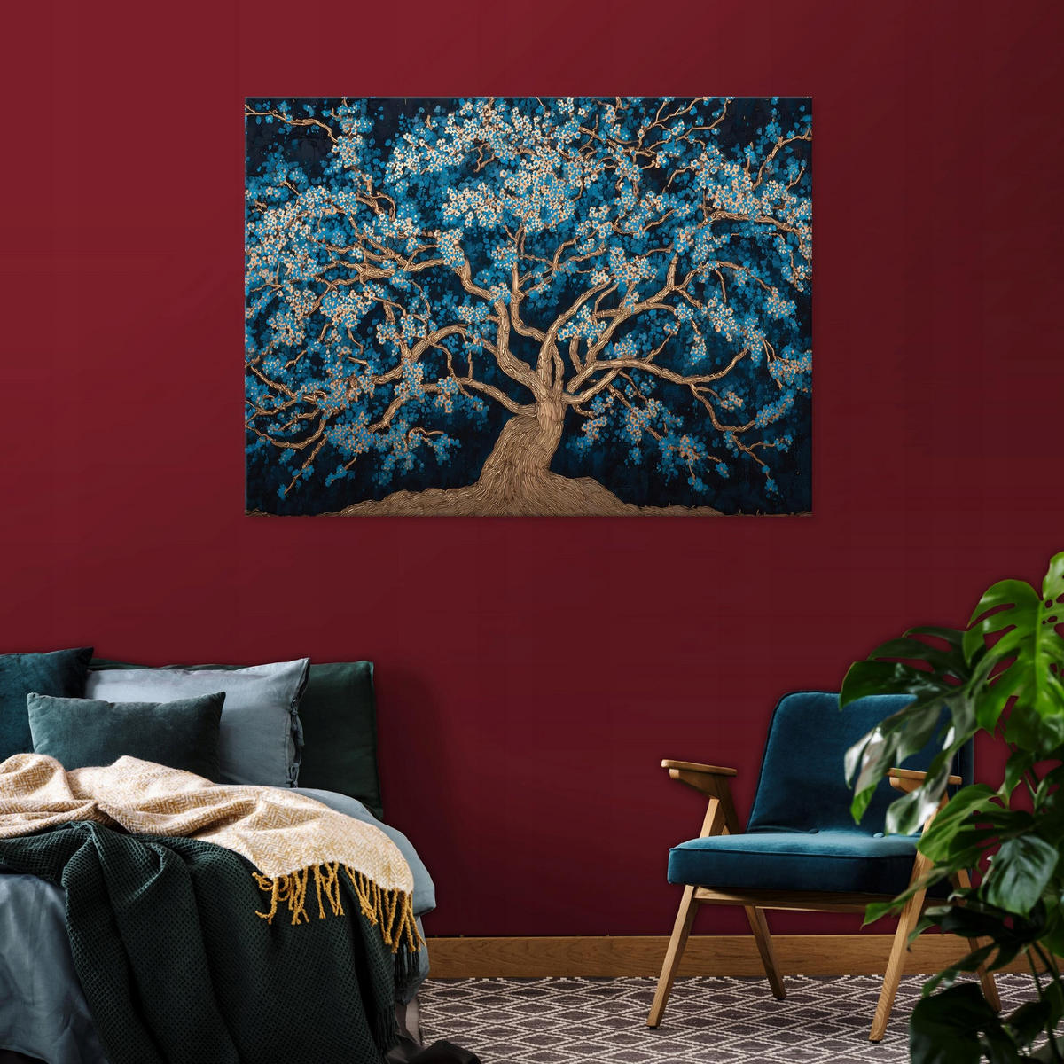 LEINWANDBILD Baum Abstrakt Blau 60x40 cm - Multicolor, Holzwerkstoff (60/40cm) - Wallarena