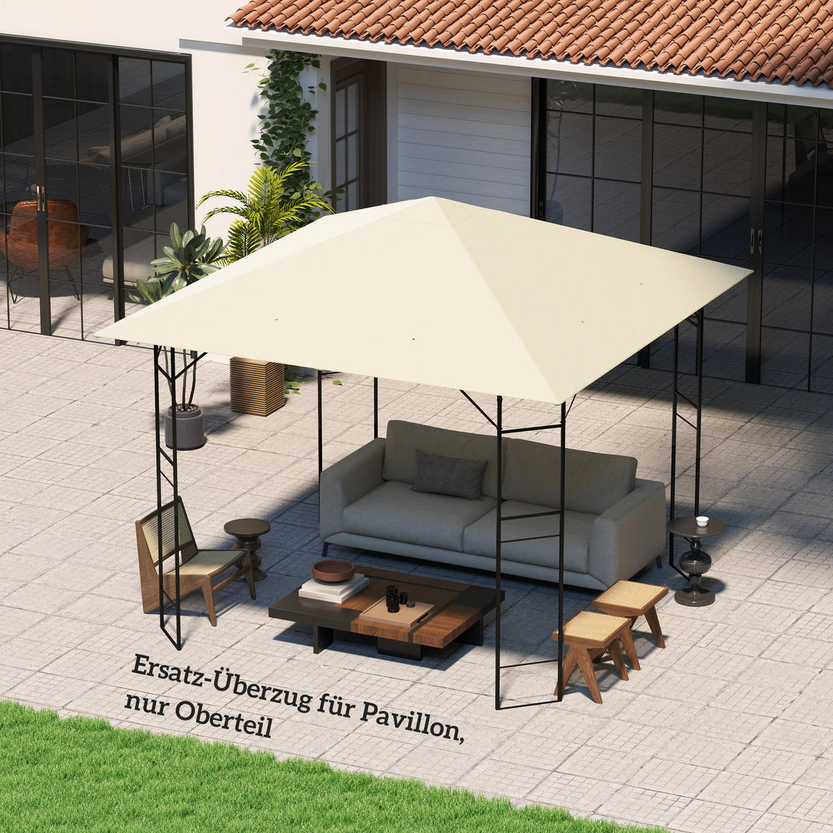 ERSATZDACH für Pavillon 3 x 3 m wasserabweisend Pavillondach UPF30+ Ersatzbezug Oxford-Stoff, 370 g/m², Cremeweiß - Creme, Textil (298/1/298cm)