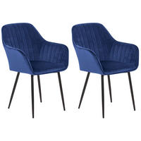 ESSZIMMERSTUHL 2er-Set Samtstoff Blau Wellston - Blau, Textil/Metall (58/86/43cm) - Beliani