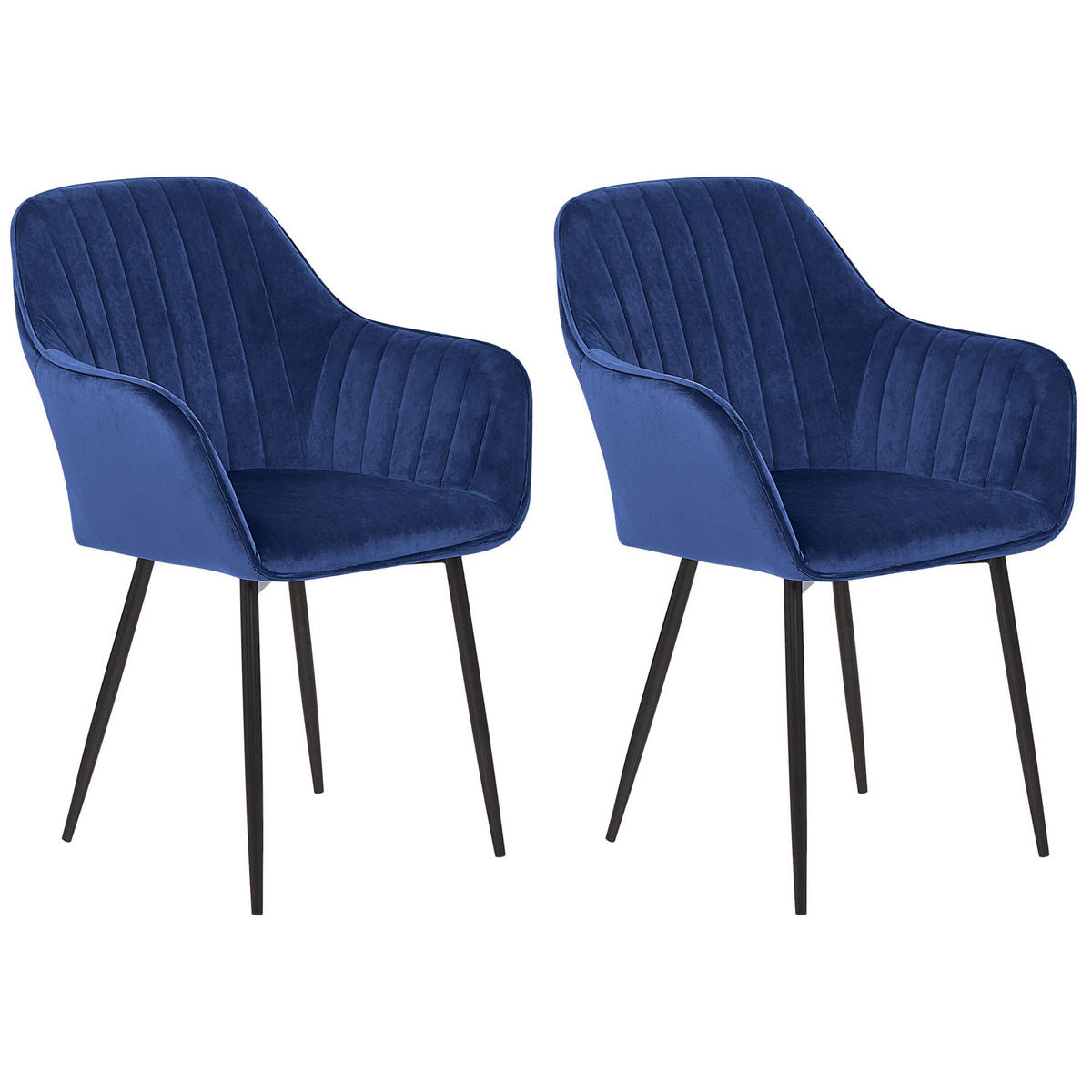 ESSZIMMERSTUHL 2er-Set Samtstoff Blau Wellston - Blau, Textil/Metall (58/86/43cm) - Beliani