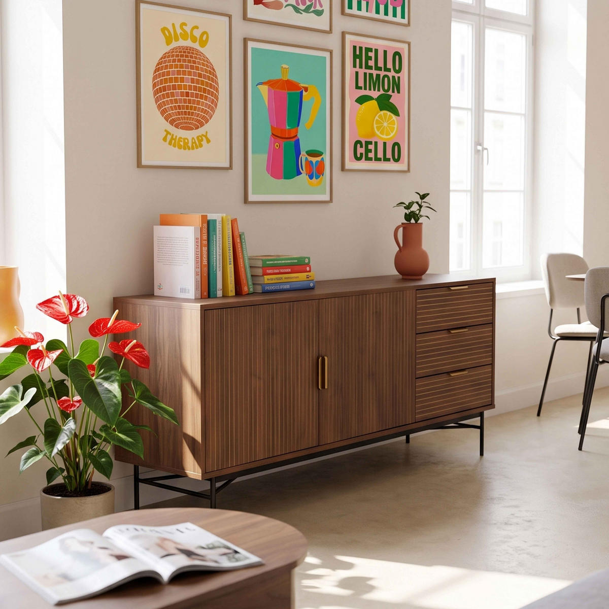 SIDEBOARD, Braun - Braun, Holz/Metall (160/75/40cm) - Oviala