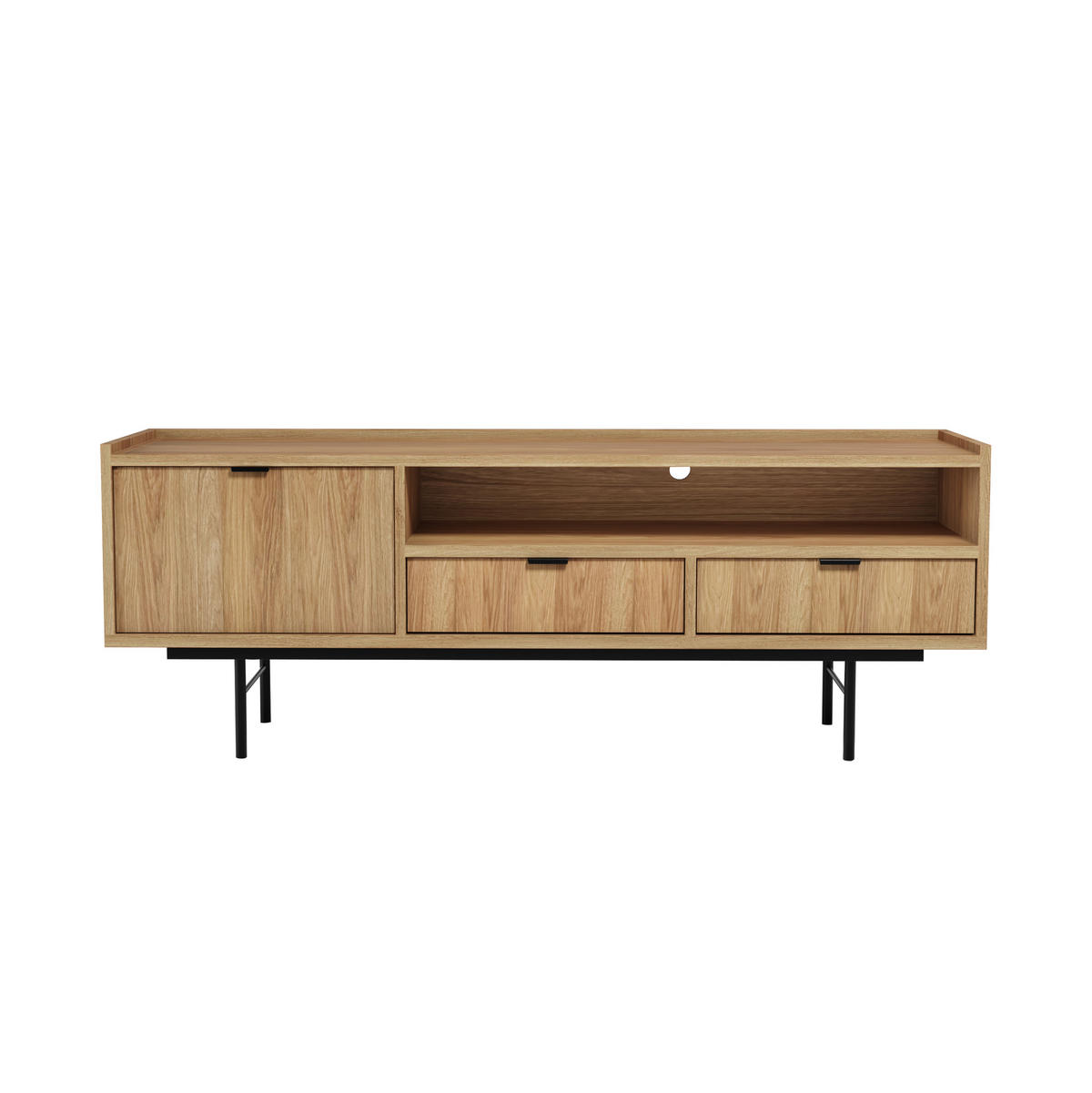WOHNWAND Evron Kommode 150 cm TV-Board 150 cm Bücherregal 90 cm, Hikora Eiche - Eichefarben/Schwarz, Holzwerkstoff/Metall (150/90/40cm) - Beautysofa